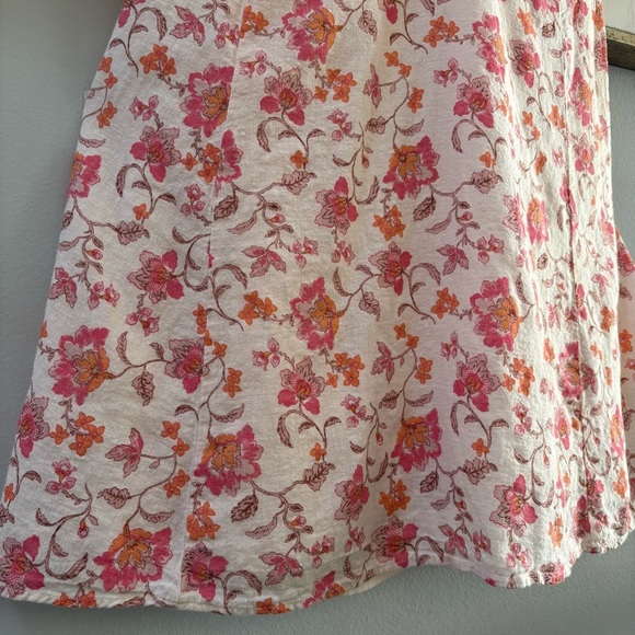 Tintoretto Linen Floral Dress White Pink Orange Short Sleeve V-Neck Size M - Picture 7 of 16